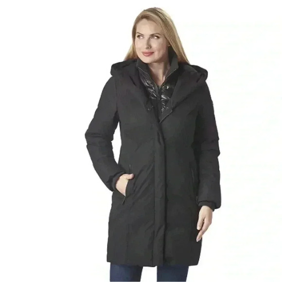 Kenneth Cole Womens Brushed Twill Hooded Black Coat Size XSmall B9315 - Picture 1 of 14
